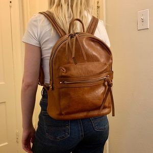 Tan leather backpack
